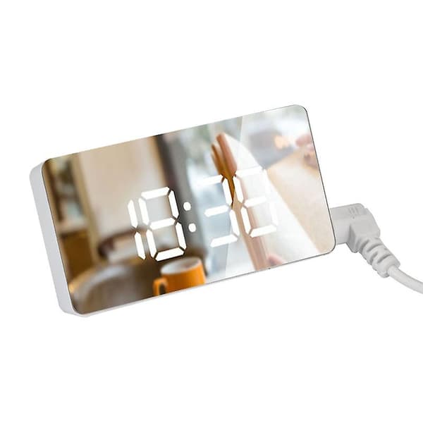 LED Digital Väggklocka Spegel Väggklocka Med Dimmer Snooze Temperaturfunktion För Sovrum Kontor Resor Usb Ström