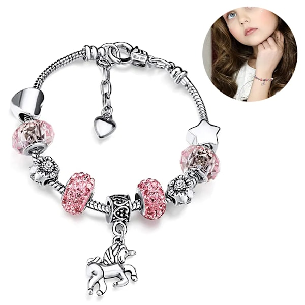 Enhörningsberlockarmband glänsande kristallrhinestone armband med enhörningsgåvosetkort för flickor damer