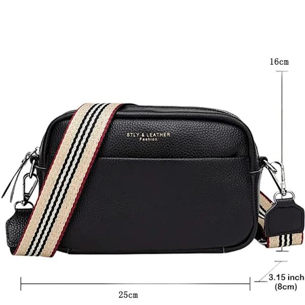 Crossbody-väska för damer - Läder med bred rem Handväska med bred