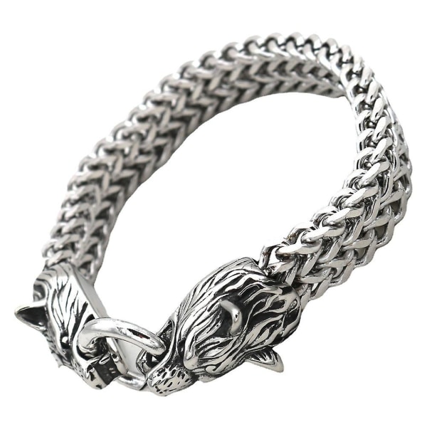 Varghuvud för män Herrarmband i rostfritt stål Herr Nordic Viking Nordic Jewelry Rider Amulet Odins Wolf Armband