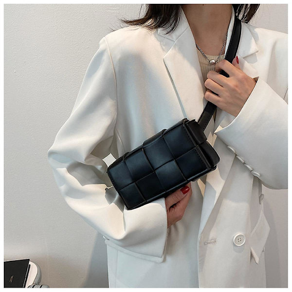 SDIGV Sort Flettet taske lille taske mode all-match bryst taske kvinde sommer messenger talje taske trendy ins mode kvinders taske(A)