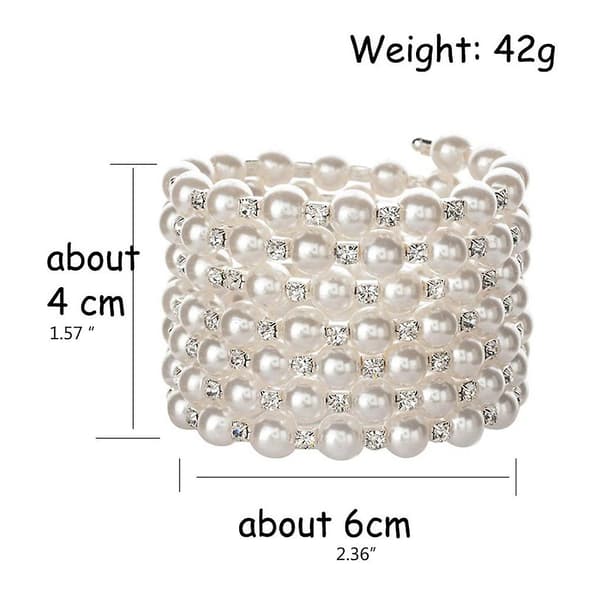 Perlearmbånd med krystaller og funklende diamanter Perle elastisk armbånd（Sølv）