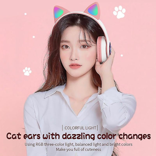 B39 Søte katteøre trådløse hodetelefoner glitter Led sammenleggbar Bluetooth 5.0 Gaming Headset Noise Redution Card Supports