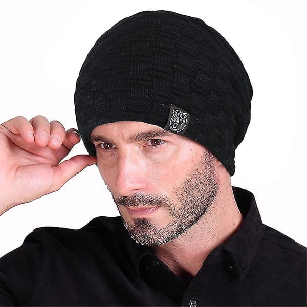 1 st hatt för män vinter varma mössor stickad slouchy tjock mössa