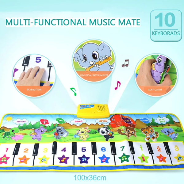 Baby Music Touch Matta 100x36CM Music Piano Keyboard Matta Baby leksaker för bebisar, 100*36cm