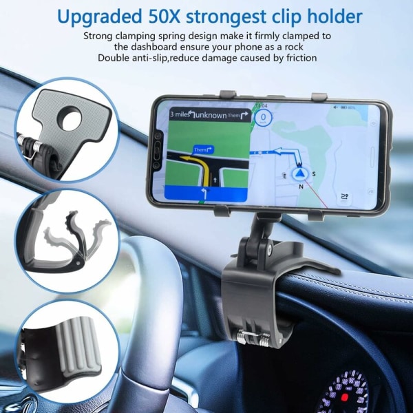 Biltelefonholder, Dashboard Biltelefonholder 360 Rotation, til 4,0-6,7 tommer smartphones (sort)