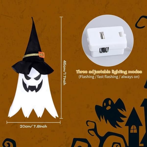 Utendørs Halloween Hagedekorasjon: Varmhvit Lysende Trollmannhatt + Fargeskiftende Trollmannhatt - LYSENDE DEKORASJON