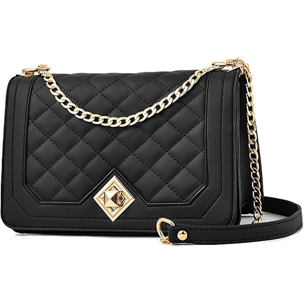 Kvinder Crossbody Taske Lille Damer Skuldertaske Pung Pu Læder Quiltet Håndtasker（sort）