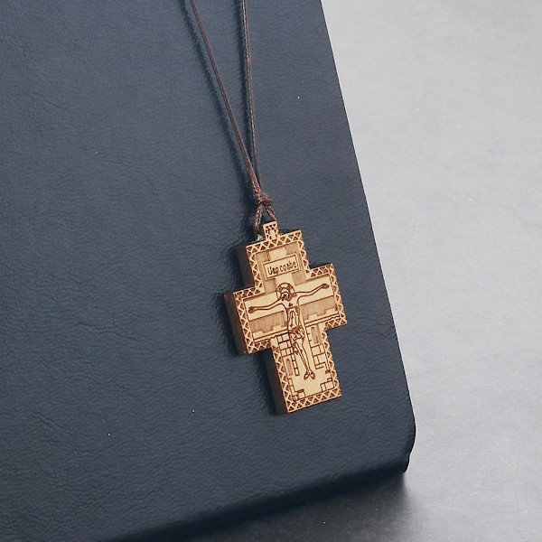 Handgjord repkedja halsband trä ortodoxa korshänge halsband för kvinnor män presenter religiösa smycken colar kolye NC173