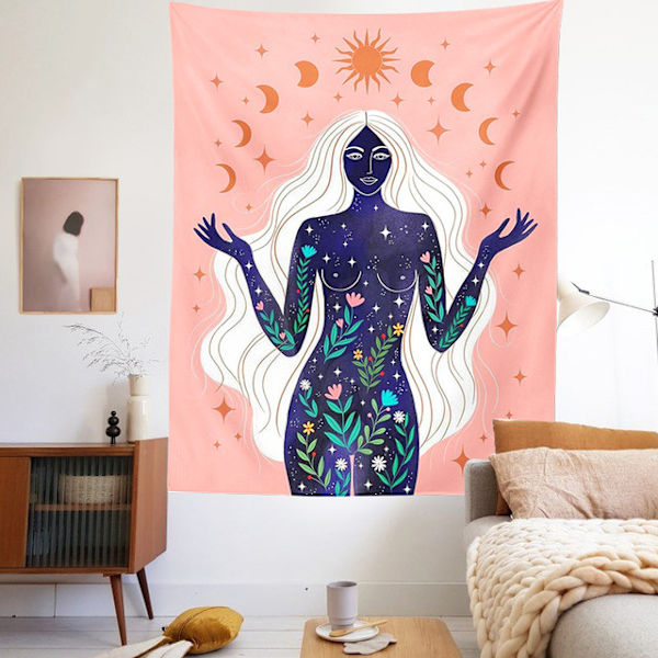 Wekity Boho -seinävaate, esteettinen taide, kodin taustakangas, sisustuselementti, lahjatapetti, olohuoneen ja makuuhuoneen sisustus (95x73cm，1)