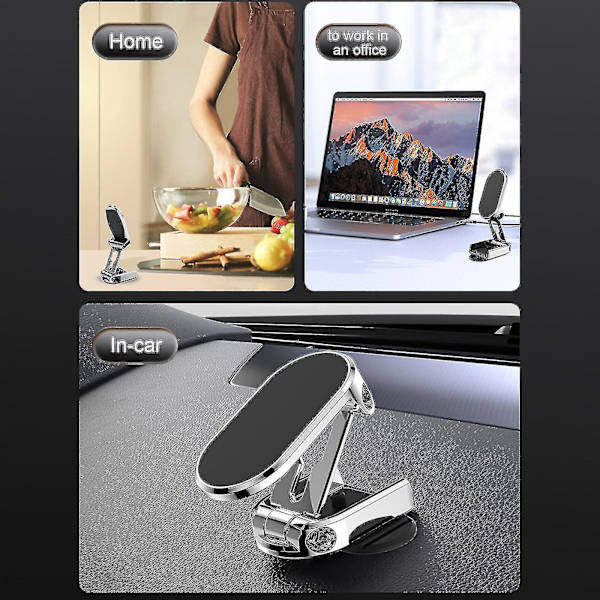 Ny 360 Foldbar Magnetisk Bils Telefonholder Foldbar Bils Telefonholder Legering 2023（Sølv）