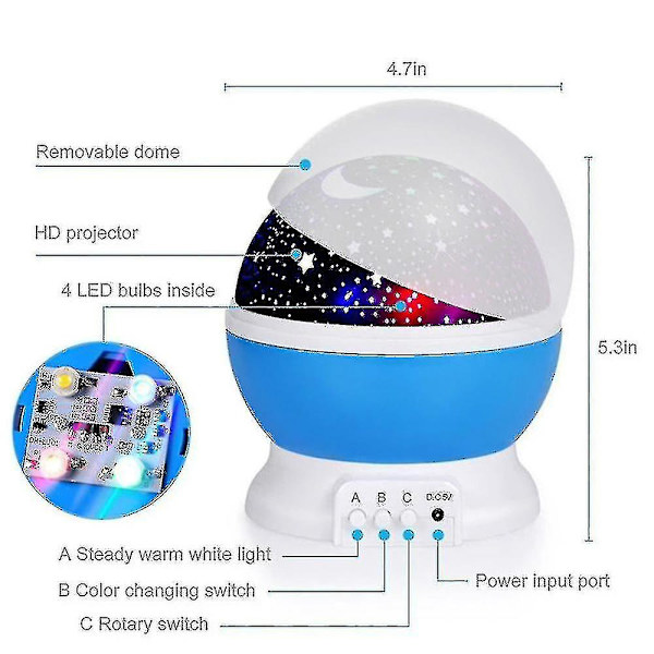 Blå LED Stjernehimmel Projektionslampe Roterende Projektionslampe USB Stjernehimmel Lampe Romantisk Projektionslampe Fuldt Ud Af Stjernehimmel