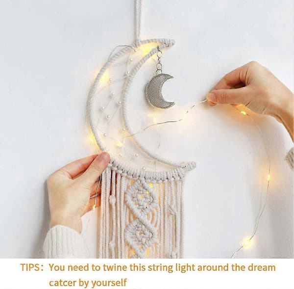 Macrame Väggbonad Måne Drömfångare - Boho Chic Bohemian Heminredning Väggkonst Dekoration Vacker Lägenhet Sovsal Rum Dörr Dekoration (Måne)