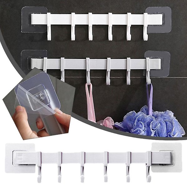 Non-marking Hook Wall Suction Plastic Six-row Hook For Kitchen Bathroom（Khaki）