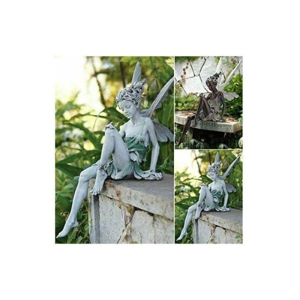 Siddende Fe Statue Harpiks Have Ornament Håndværk Landskabspleje Havdekoration Perfekt ferie fødselsdagsgave