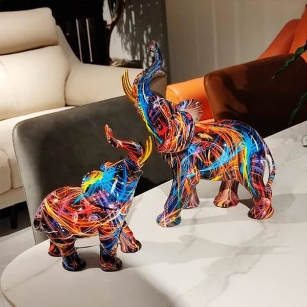 Statue - Elefant - Moderne Graffiti - Syntetisk Harpiks - 25CM - Indendørs Dekoration