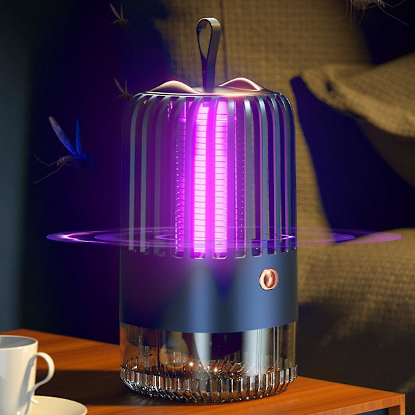 Liten myggdödande lampa med transparent låda, laddningsbar insektsfälla för vardagsrum och hem (laddningstyp, blå)