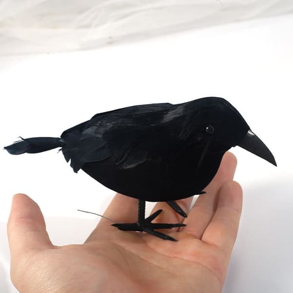 Sæt med 4 kragefigurer prydet med sorte fjer, Halloween-dekorationer