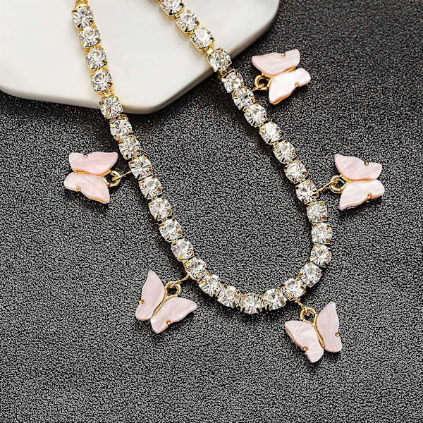 Sommerfugl Ankelkæde Til Kvinder Teenagere Piger, 18k Guld / Hvidguld Belagt Rhinestone Indlæg Kæde Tennis Ankel Armbånd Med Forlængelse Guld-Pink
