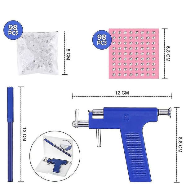 Øre Nese Navle Kropp Piercing Pistol Verktøysett Maskin Med 98 stk. Øredobber