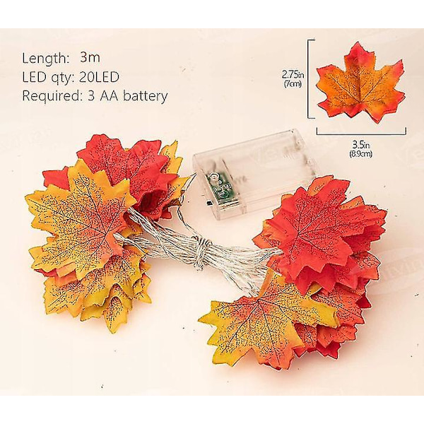 Dekorativa LED-lampor 20 lönnlövsljus Thanksgiving-dekorationer och julbelysning