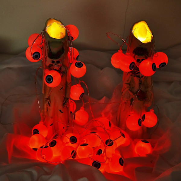 30 LED Halloween-øyeeplelys, 8 moduser fe-lys med fjernkontroll, vanntett batteridrevet