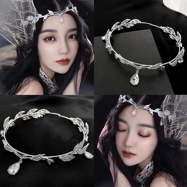 Bryllup Brud Pannebånd Tiara Hodebånd Krystall Blad Hårbånd Fe Smykker Krone