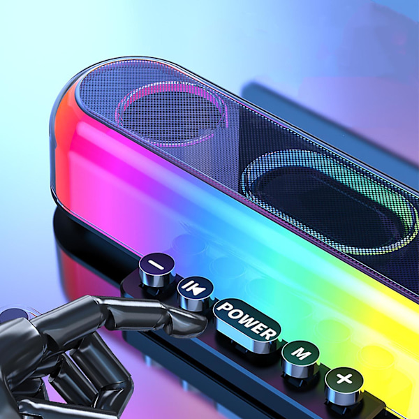 Bluetooth-högtalare med lång ljudkontroll, löpande lampa och färgglatt subwoofer-ljudsystem för hemmet (svart)