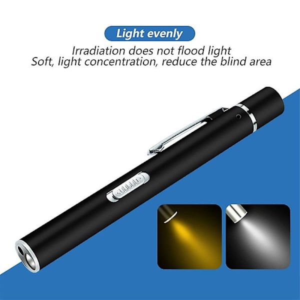 1kpl Usb-ladattava kätevä kynävalo Mini Dual Light Taskulamppu Led-taskulamppu pidikkeellä