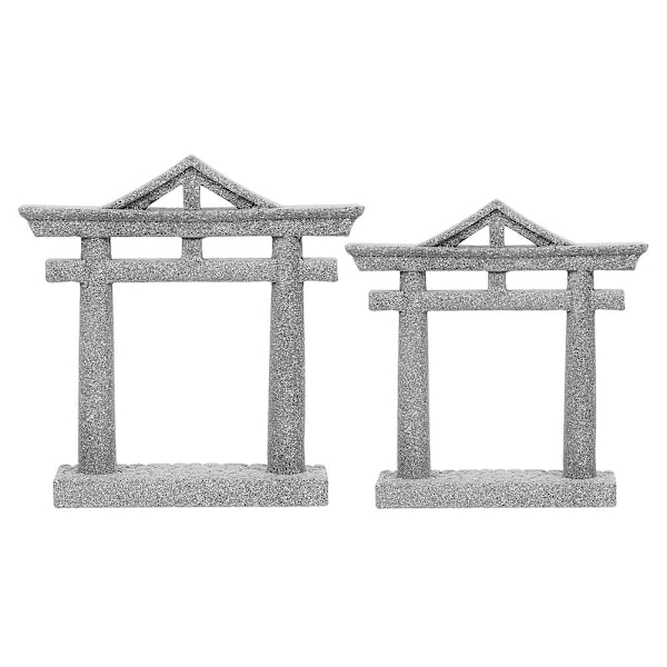2 stk. japansk Shinto Torii-port fisketankdekorasjoner asiatisk akvarium Torii-statue (9,50 x 9,30 x 2,10 cm, grå)