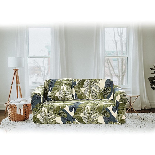 3-seters sofaovertrekk elastisk spandex sofaovertrekk for sofa med armlener, grønne blader