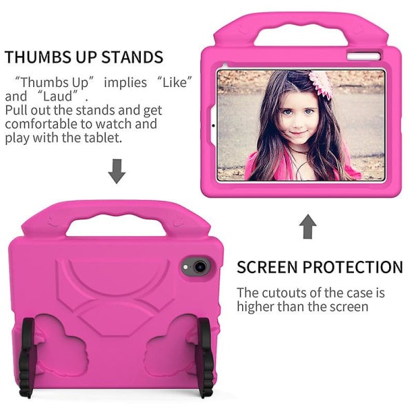 Ipad Mini 6 case, tumsäkert barnvänligt sött case med greppställ för Amazon Kindle Ipad Mini 6 surfplatta för barn (rosröd)