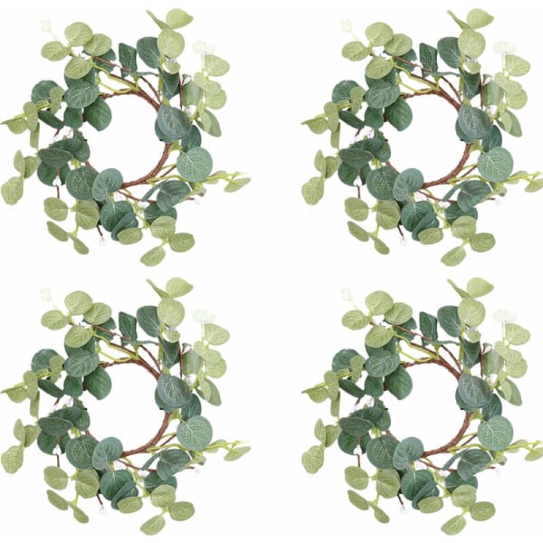 4 pilarin kynttilän renkaat eukalyptuslehdet seppeleet kynttilänjalat Maalaismainen maalaistalo koriste pääsiäiseen joulun hääjuhliin Kotipöytä vihreä