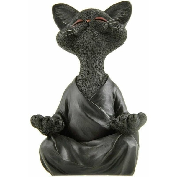 Meditation Kat Statue Zen Yoga Dekoration Figur Harpiks Meditation Yoga Decor Feng Shui Ornament Skulptur Samling Håndværk Plæne Have Decor (Sort)