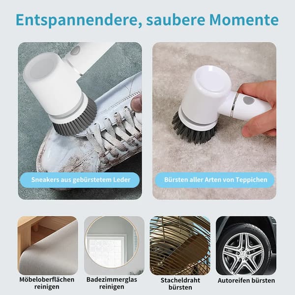 Elektrisk rengöringsborste, skrubber 360° med 6 utbytesborstar