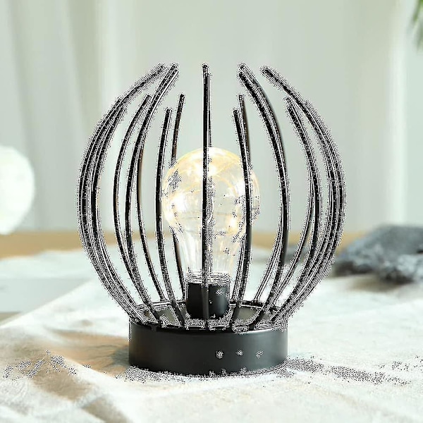 Metal Cage Table Lamp - Cordless Operated Lamp With Edison Style Bulb, Ideal For Weddings, Parties