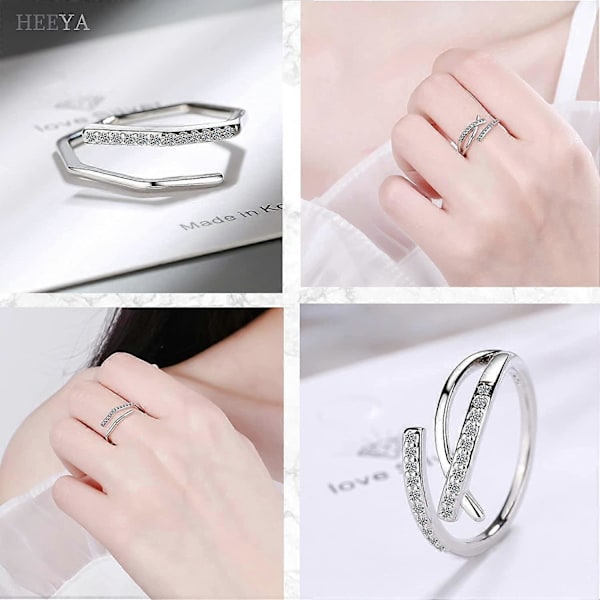 Justerbar Ring för Kvinnor - 925 Sterling Silver Tumring - Silverringar Flickor - Fingerringar Set - Present till Bröllop Löften Ringar Mamma Mors Dag, W