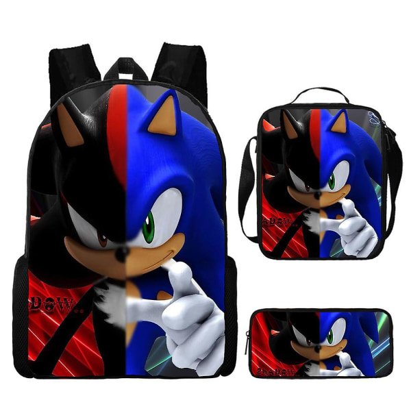 Sonic ryggsäck Sonic studentväska Lunchväska Case Tredelad set