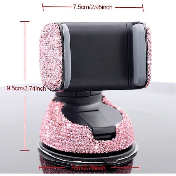 Bling Mobiltelefonhållare för Bil, Justerbar Biltelefonhållare 360° Auto Roterande Luftventil för iPhone Galaxy Smartphone eller GPS-enheter 3,5-6 tum (Rosa