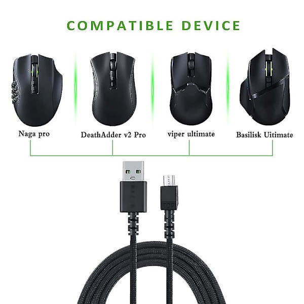 Universell Micro Usb-kabel för Naga Pro trådlös mus flätad laddningskabel (rosa)
