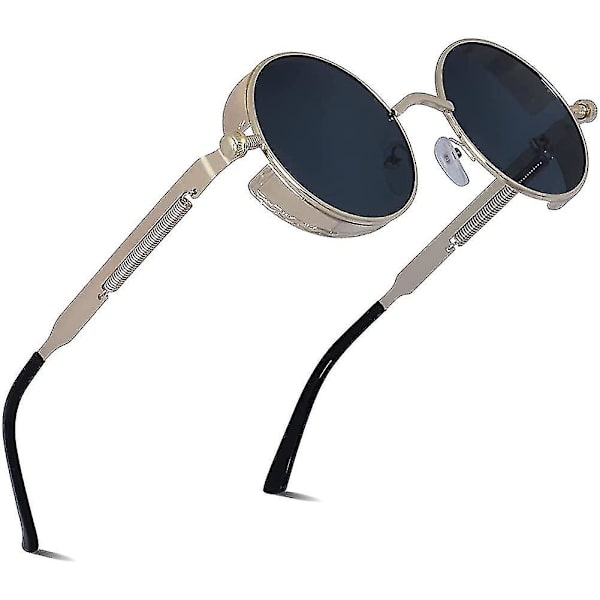Retro runde solbriller Steampunk stil briller - Vintage Uv400 polariserede runde
