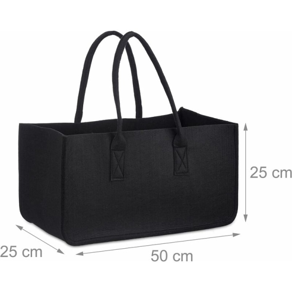 Brændepose lavet af filt, bærbar brændekurv, foldbar avisholder HxBxD: 25 x 25 x 50 cm, sort
