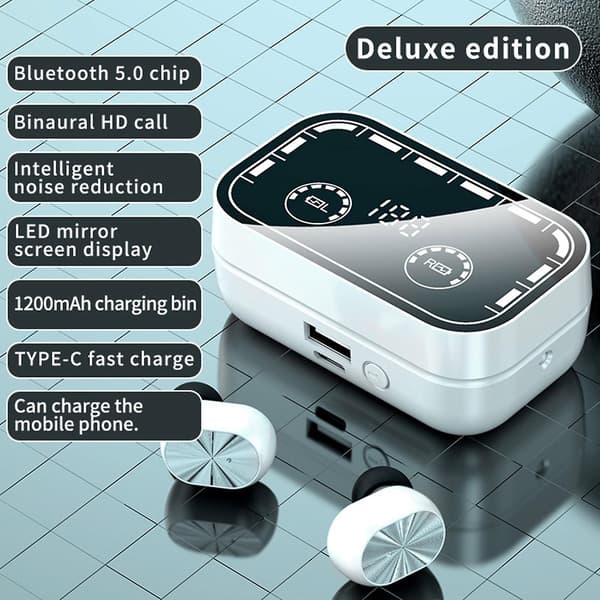 Bluetooth 5.2 In Ear Intelligent Mirror Digital Display Intelligent Noise Reduction With Flashlight Wireless Earphones