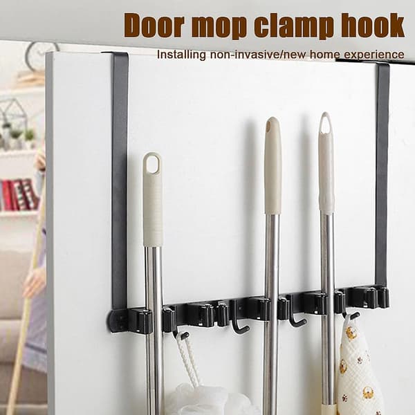 Kosteskaftholder til vægmontering, moppeholder, opbevaringsholder, hjemmetilbehør（43cm sort）