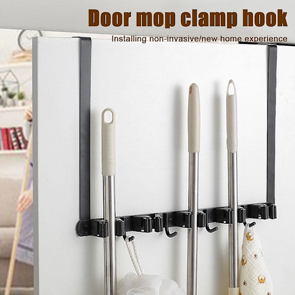 Kvastekrog til vægmontering, moppeholder, opbevaringskrog, tilbehør til hjemmet (43 cm, sort)