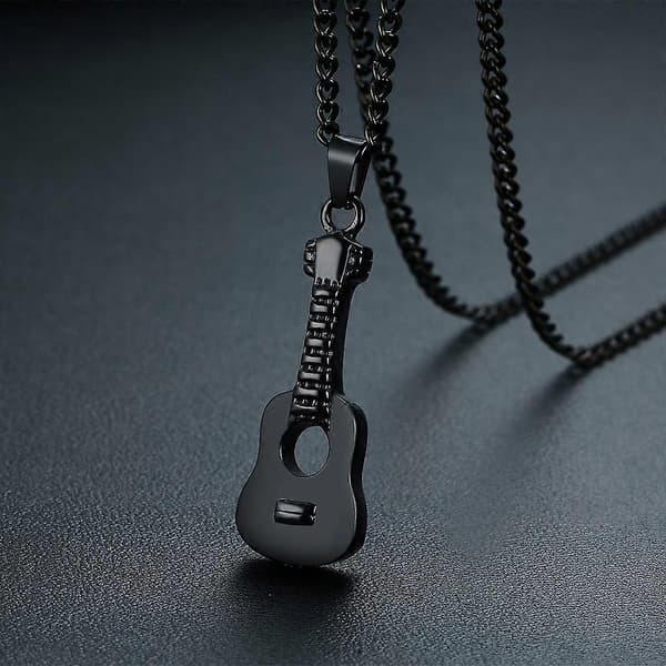 3x Gitarr Kremering Urna Halsband Kedja Sorgegåva för Människa Husdjur svart