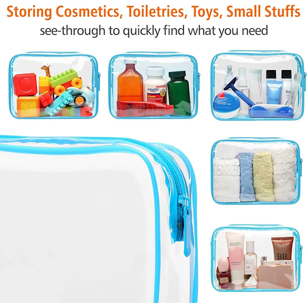 Transparent kosmetisk väska, flygplans kosmetisk väska (vattentät PVC) flytande handbagage kosmetisk väska (3-pack, svart vit blå)
