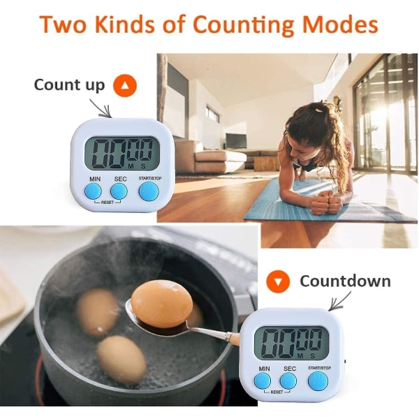 2st Blå Digital Time Timer Kids Learning med LCD-skärm, Magnetisk Timer Stoppur med väckarklocka för matlagning i kök, dusch, sport