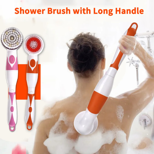 4 i 1 vattentät elektrisk badborste Multifunktionell kroppsrengöringsborste Ryggmassage skurmaskin med 4 borsthuvuden Långt handtag duschborste