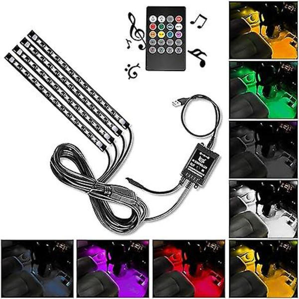 Billadjustert LED-ambientlys for bil med app-styring, Bluetooth og dekorativt lys for mobiltelefon (48 lys)